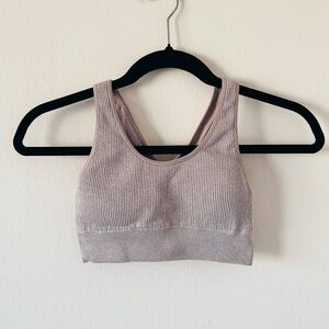 Aerie Ribbed Seamless Padded Ribbed Racerback Lounge Bralette Beige Taupe Tan